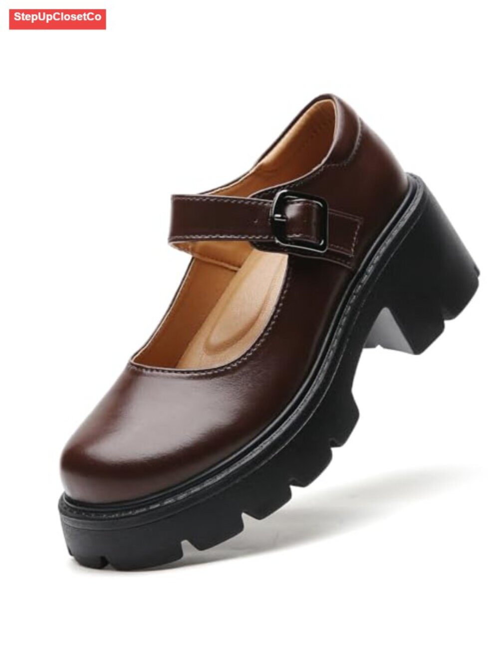 Women's Platform Mary Jane Pump Chunky Heel Round Toe Buckle